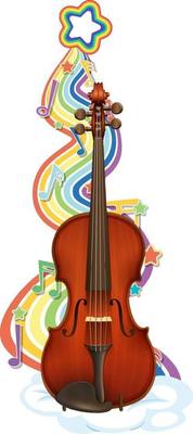 Violin with melody symbols on rainbow wave