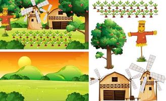 Farm element set isolated with farm scence vector