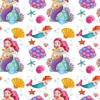 Seamless pattern with mermaid and undersea elements vector