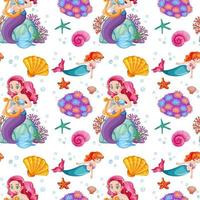 Seamless pattern with mermaid and undersea elements vector