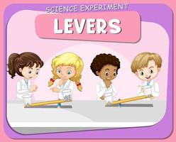 Levers science experiment with scientist kids cartoon character vector