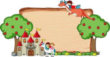 Blank wooden banner with fairy tale cartoon character vector