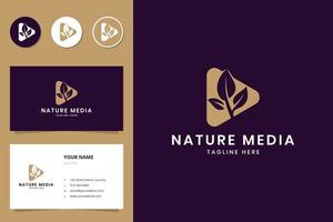 leaf media negative space logo design vector