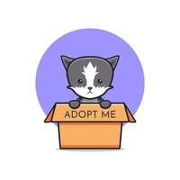 Cute cat saying adopt me cartoon icon illustration vector