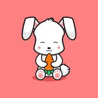 Cute rabbit sit holding carrot cartoon icon illustration vector