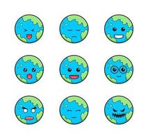 Set collection of cute earth emoticon cartoon icon illustration vector