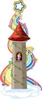 Princess in tower with rainbow wave on white background vector