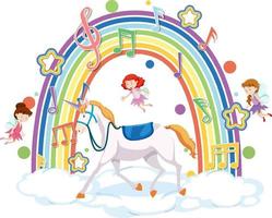 Unicorn and many fairies on the cloud with rainbow vector