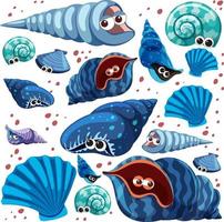 Sea Life Seamless Pattern with many different seashells character vector