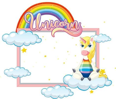 Empty banner with cute unicorn cartoon character on white background