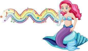 Beautiful mermaid with melody symbols on rainbow vector