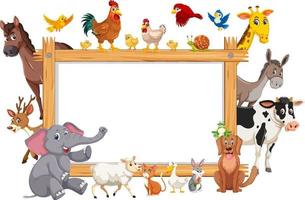 Empty wooden frame with various wild animals vector