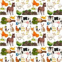 Seamless pattern with cute wild animals on white background vector