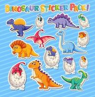 Sticker set with different types of dinosaurs cartoon characters vector