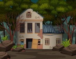 Scene with abandoned house in the dark forest vector