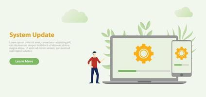 system update design website template banner with laptop vector