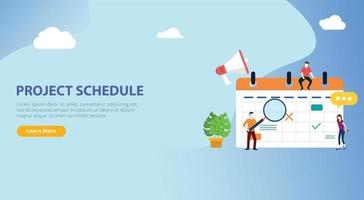 project schedule calendar timeline with people team work together vector