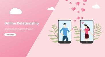 Relación de amor virtual en línea para banner de plantilla de sitio web vector