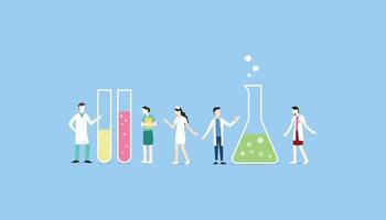 laboratory team with chemical tube set collection vector