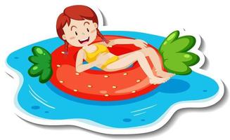 A sticker template with a teenager girl laying on swimming ring vector