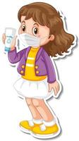 A sticker template with a girl wearing medical mask cartoon character vector