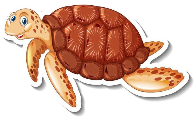 A sticker template with cute turtle cartoon character