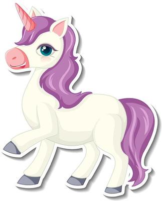 Cute unicorn stickers with a purple unicorn cartoon character