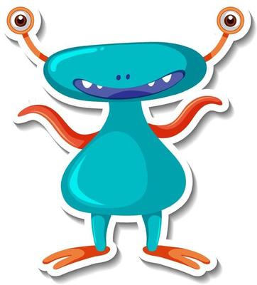 Sticker template with an alien monster cartoon character isolated