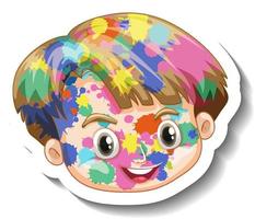 Happy boy face with colour on his face sticker on white background vector