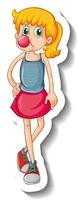 A sticker template with a teenager girl in standing pose vector