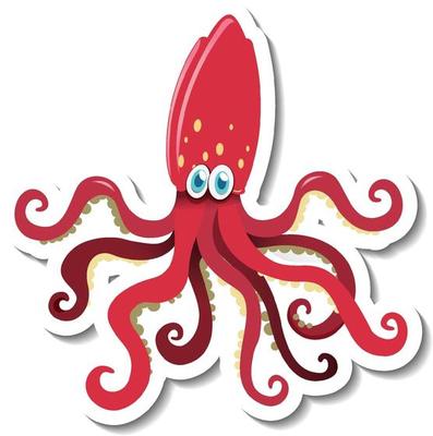 Sticker template with Squid cartoon character isolated