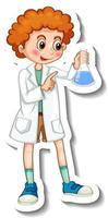 Sticker template with a scientist boy cartoon character isolated vector