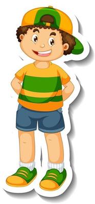 Sticker template with a boy cartoon character isolated