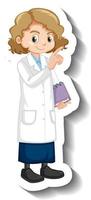 A girl in science gown cartoon character sticker vector