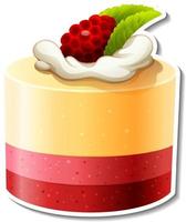 Three layer cake with raspberry sticker isolated on white background vector