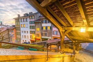 Downtown Lausanne city skyline in Switzerland photo