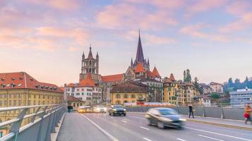 Downtown Lausanne city skyline in Switzerland photo