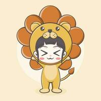 Cute lion costume girl cartoon illustration vector