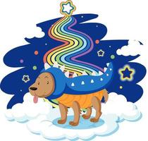 Dog standing on the cloud with rainbow vector