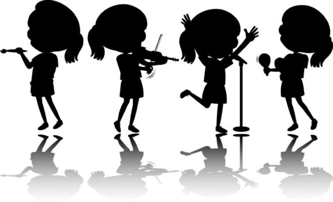 Set of musician kids silhouette with reflex