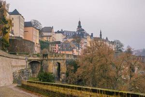 Skyline of old town Luxembourg City from top view photo