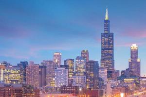 Downtown chicago skyline at sunset Illinois photo