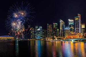 Singapore city skyline and Beautiful fireworks photo