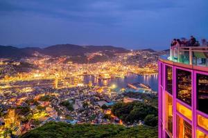 Beautiful Panorama Aerial View of Nagasaki Skyline at night photo