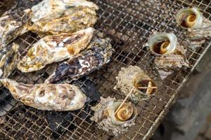 Fresh food in Fish market in Saga Japan photo