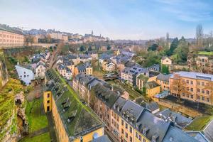 Skyline of old town Luxembourg City from top view photo