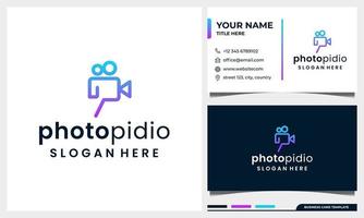 video camera logo for movie cinema production with business card vector