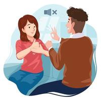 Man and Woman Communicate with Sign Language vector