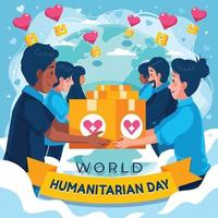 People Giving Aid Box in World Humanitarian Day vector