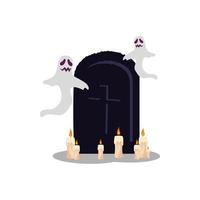 fantasmas de halloween con tumba y velas vector